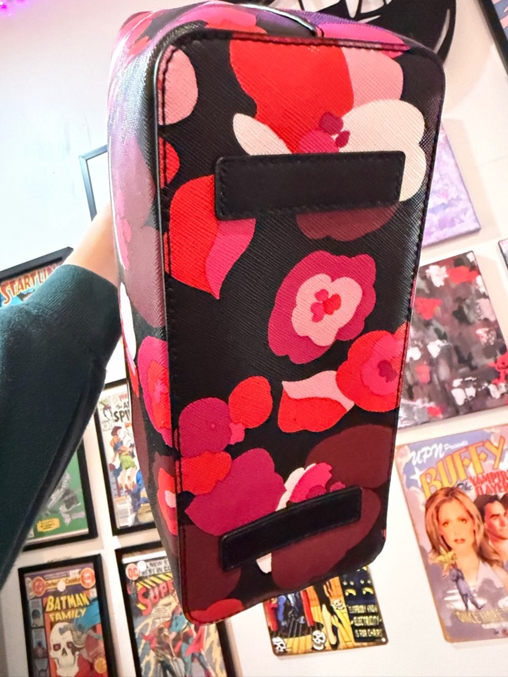 kate spade Floral Print Leather Tote in Black, Red, Pink, White - Picture 3 of 4